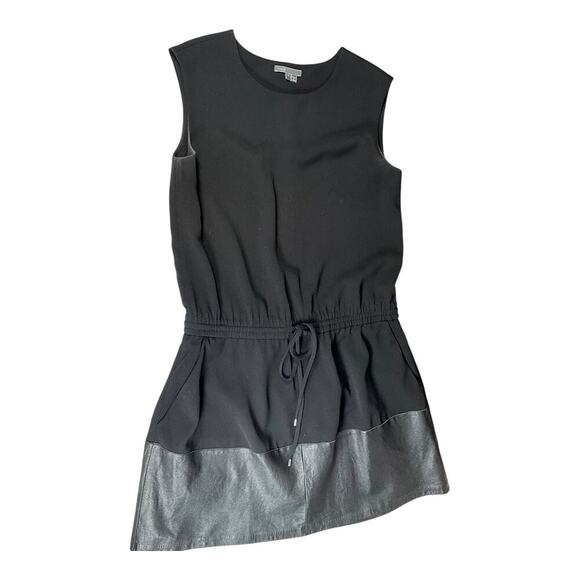 VINCE Lamb Leather Contrast Drawstring Waist Black Dress Size Small Preppy - Picture 11 of 11